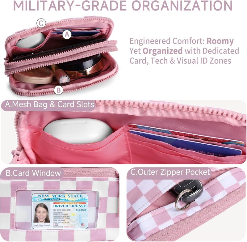 NBERMOTION Checkered Nylon Wristlet Wallets for Women RFID Blocking Purse With Credit Card Holder & Crossbody Strap - Image 3